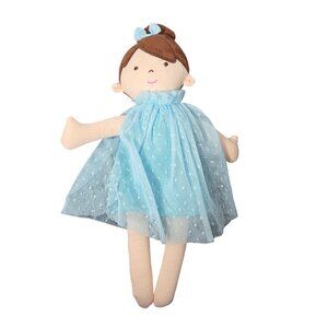 Linzy Toys Plush Stuffed Doll Blue Dress Brown Hair Soft Body Cuddly Cute Girly